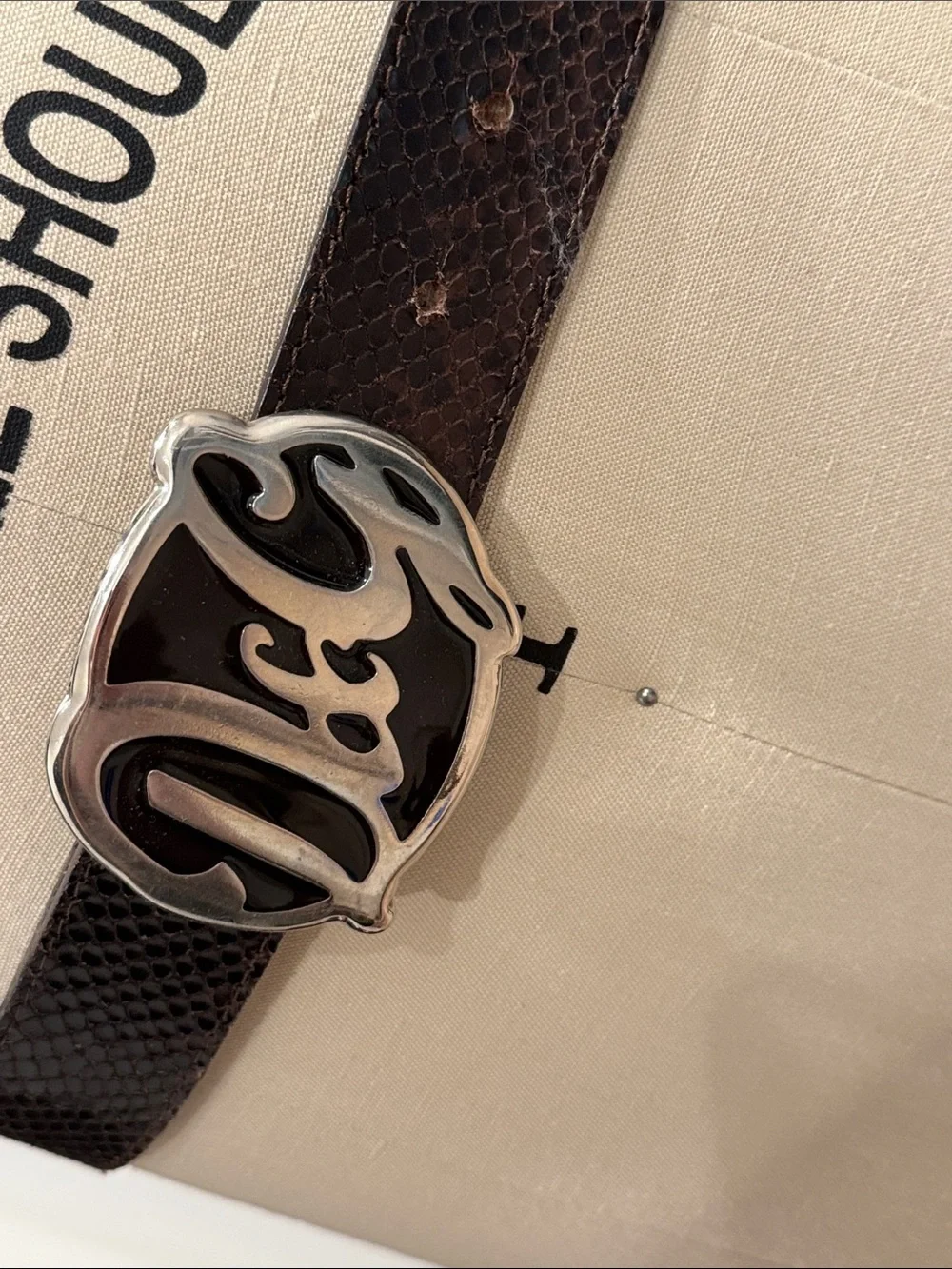 Vintage D&G Brown Textured Leather Belt with Silver D&G Logo Buckle